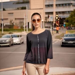 SNT Women's Black Purple Striped Cardigan Size S Button Front Acrylic Cropped VG